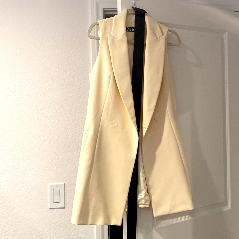 Zara cream belted mini dress
